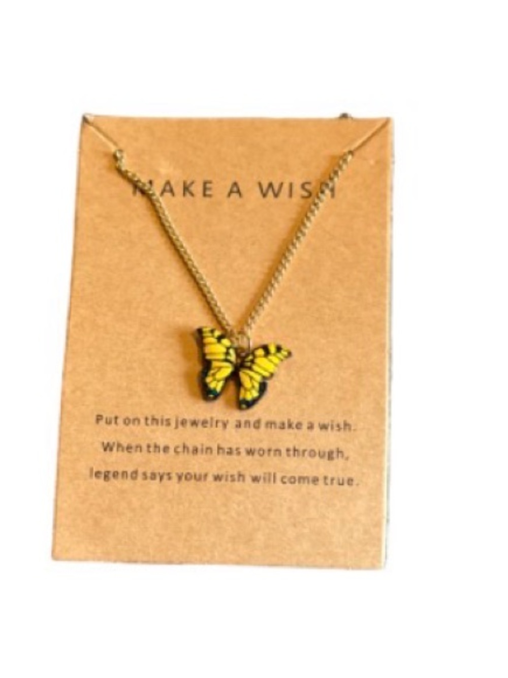 Yellow make a wish Butterfly Pendant Necklace - Gold Chain